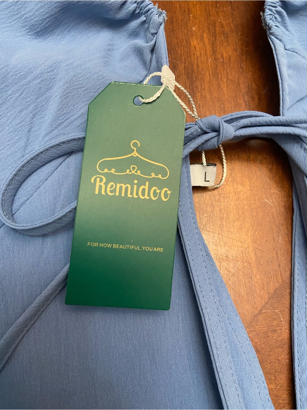 Remidoo Blue Tie-Back Puff Sleeve Blouse - Beautiful Blue - New with Tags - Picture 2 of 6